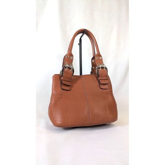 Tignanello Perfect 10 pebbled leather satchel top handle purse orange terracotta - Picture 1 of 14